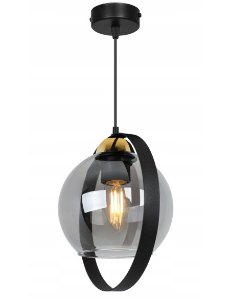 Lampa wisząca RING HAGA - elegancka z przydymionym szkłem i metalową obręczą, idealna do nowoczesnych wnętrz.