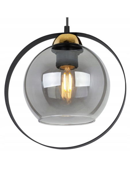 Lampa wisząca RING HAGA - elegancka z przydymionym szkłem i metalową obręczą, idealna do nowoczesnych wnętrz.