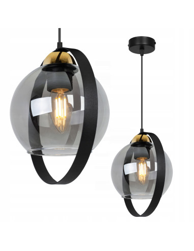 Lampa wisząca RING HAGA - elegancka z przydymionym szkłem i metalową obręczą, idealna do nowoczesnych wnętrz.