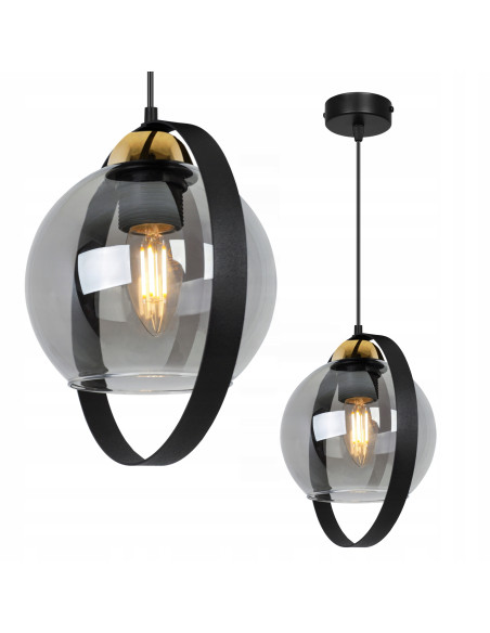 Lampa wisząca RING HAGA - elegancka z przydymionym szkłem i metalową obręczą, idealna do nowoczesnych wnętrz.
