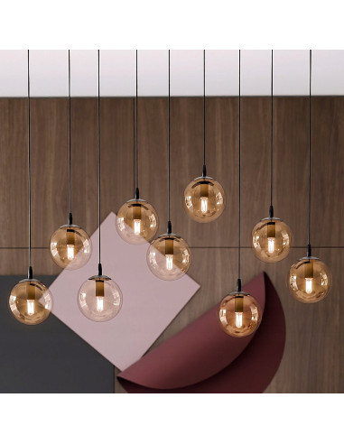 Lampa Sufitowa COSMO z Miodowymi Kloszami - Elegancki Industrialny Design do Sypialni i Biura, 9 Punktów Świetlnych
