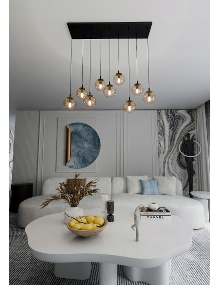 Lampa Sufitowa COSMO z Miodowymi Kloszami - Elegancki Industrialny Design do Sypialni i Biura, 9 Punktów Świetlnych