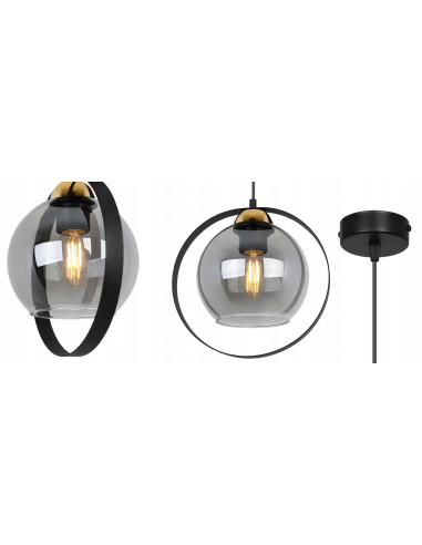 Lampa wisząca RING HAGA - elegancka z przydymionym szkłem i metalową obręczą, idealna do nowoczesnych wnętrz.