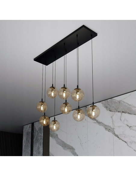 Lampa Sufitowa COSMO z Miodowymi Kloszami - Elegancki Industrialny Design do Sypialni i Biura, 9 Punktów Świetlnych