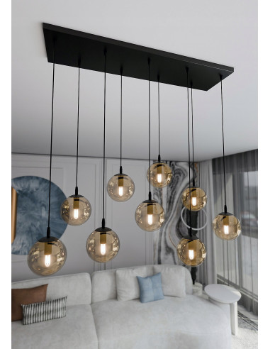 Lampa Sufitowa COSMO z Miodowymi Kloszami - Elegancki Industrialny Design do Sypialni i Biura, 9 Punktów Świetlnych