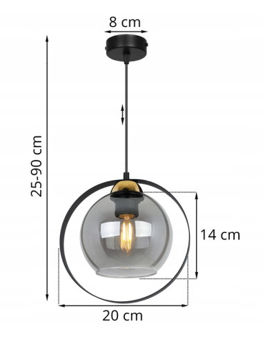Lampa wisząca RING HAGA - elegancka z przydymionym szkłem i metalową obręczą, idealna do nowoczesnych wnętrz.