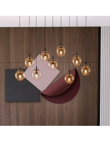 Lampa Sufitowa COSMO z Miodowymi Kloszami - Elegancki Industrialny Design do Sypialni i Biura, 9 Punktów Świetlnych