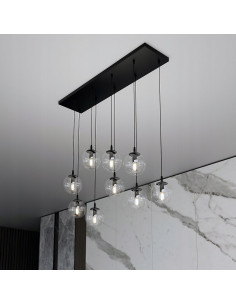 Żyrandol COSMO z wiszącymi szklanymi kulami, nowoczesny czarny design do sypialni i holu, elegancka iluminacja wnętrz