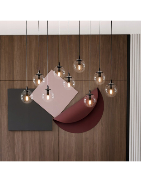 Żyrandol COSMO z wiszącymi szklanymi kulami, nowoczesny czarny design do sypialni i holu, elegancka iluminacja wnętrz