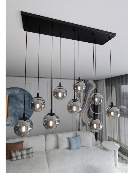 Lampa wisząca COSMO z rtęciowymi kloszami – elegancki dodatek do wnętrz, czarna lub szara, nowoczesny design, wysoka jakość.