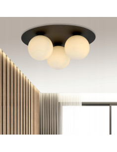 Plafon LED SOLAR w stylu minimalistycznym z białymi kulkami, 3 źródła światła, idealny do nowoczesnych wnętrz.