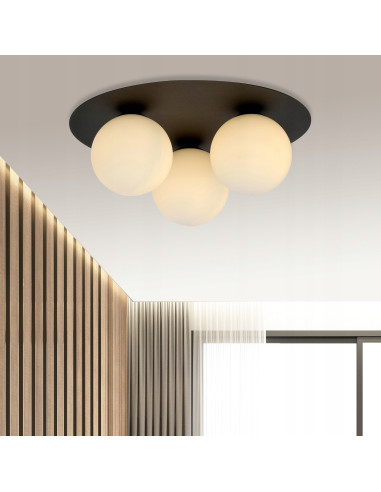 Plafon LED SOLAR w stylu minimalistycznym z białymi kulkami, 3 źródła światła, idealny do nowoczesnych wnętrz.