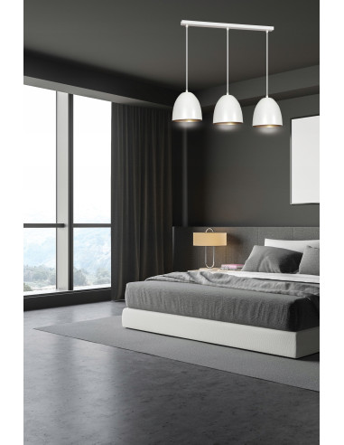 Lampa wisząca LENOX 3-punktowa w białym i złotym, nowoczesny design do sypialni i biura w stylu loftowym