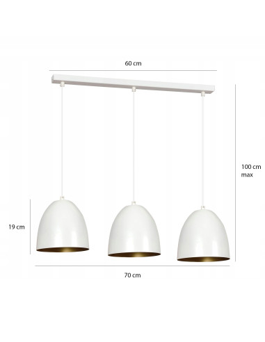 Lampa wisząca LENOX 3-punktowa w białym i złotym, nowoczesny design do sypialni i biura w stylu loftowym
