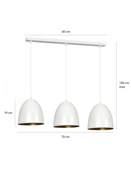 Lampa wisząca LENOX 3-punktowa w białym i złotym, nowoczesny design do sypialni i biura w stylu loftowym