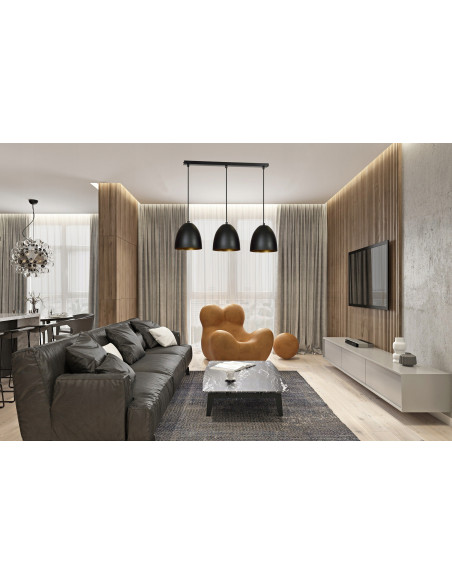 Nowoczesny Żyrandol Trzykloszowy LENOX z Złotym Detalem, Metalowy, E27, 100 cm, Elegancki do Kuchni i Jadalni