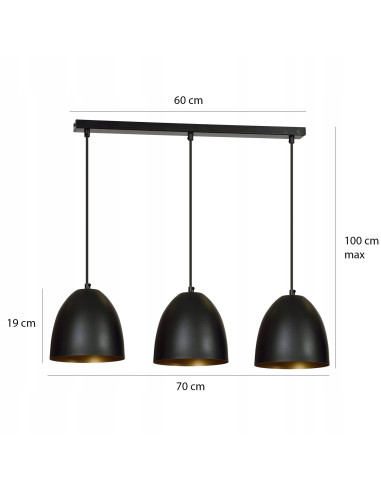 Nowoczesny Żyrandol Trzykloszowy LENOX z Złotym Detalem, Metalowy, E27, 100 cm, Elegancki do Kuchni i Jadalni