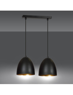 Lampa wisząca LENOX 2-punktowa z metalowym kloszem - elegancka dekoracja do biura i salonu w czerni i złocie