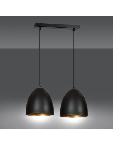 Lampa wisząca LENOX 2-punktowa z metalowym kloszem - elegancka dekoracja do biura i salonu w czerni i złocie