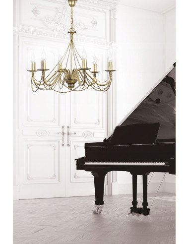 Ekskluzywny żyrandol barokowy TORI w kolorze złotym, 6 punktów świetlnych E14 - elegancja do salonu i sypialni.