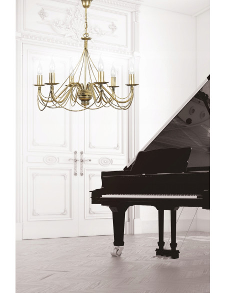 Ekskluzywny żyrandol barokowy TORI w kolorze złotym, 6 punktów świetlnych E14 - elegancja do salonu i sypialni.