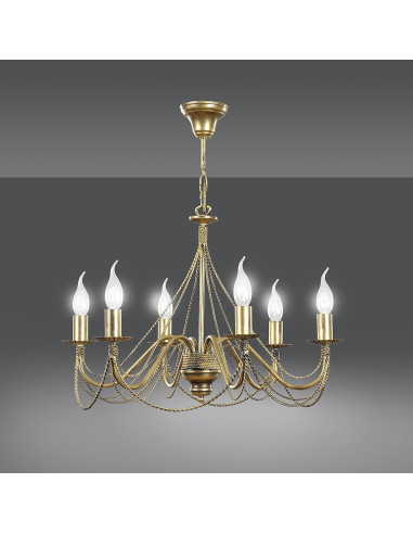 Ekskluzywny żyrandol barokowy TORI w kolorze złotym, 6 punktów świetlnych E14 - elegancja do salonu i sypialni.