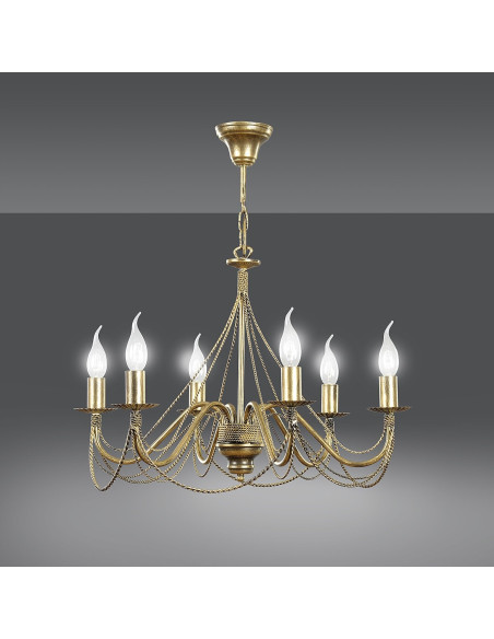 Ekskluzywny żyrandol barokowy TORI w kolorze złotym, 6 punktów świetlnych E14 - elegancja do salonu i sypialni.