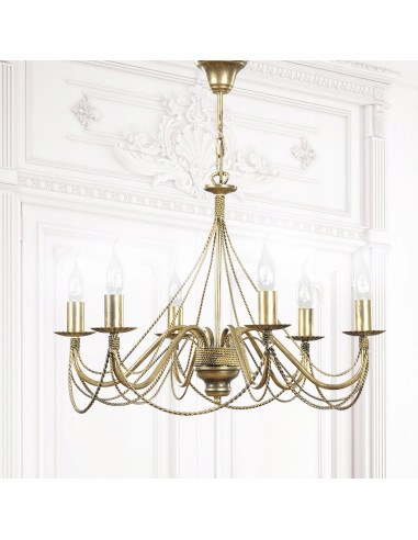 Ekskluzywny żyrandol barokowy TORI w kolorze złotym, 6 punktów świetlnych E14 - elegancja do salonu i sypialni.