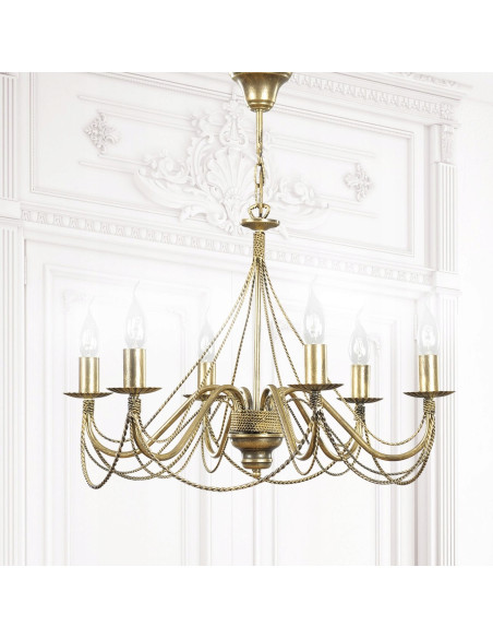 Ekskluzywny żyrandol barokowy TORI w kolorze złotym, 6 punktów świetlnych E14 - elegancja do salonu i sypialni.