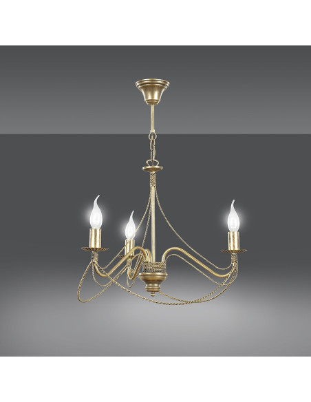 Lampa wisząca TORI w złotym kolorze, 3 źródła światła, klasyczny styl, idealna do salonu i jadalni.