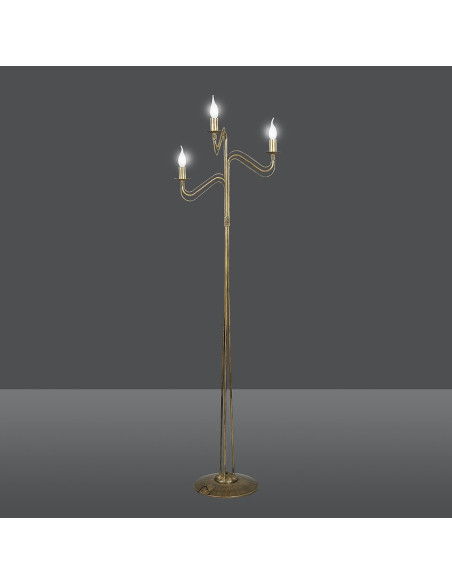 Lampa stojąca TORI w eleganckim złotym wykończeniu - nowoczesny świecznik z trzema źródłami światła E14