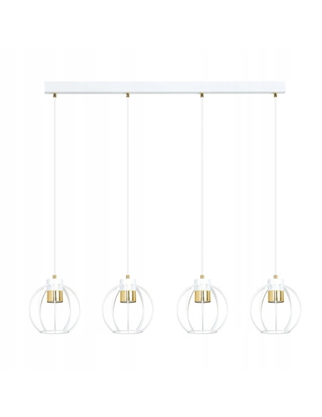 Lampa wisząca AJAX - Nowoczesne oświetlenie z regulowaną wysokością i 4 źródłami światła w białych kloszach.