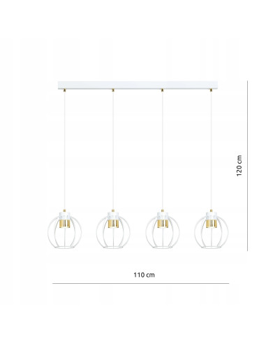Lampa wisząca AJAX - Nowoczesne oświetlenie z regulowaną wysokością i 4 źródłami światła w białych kloszach.