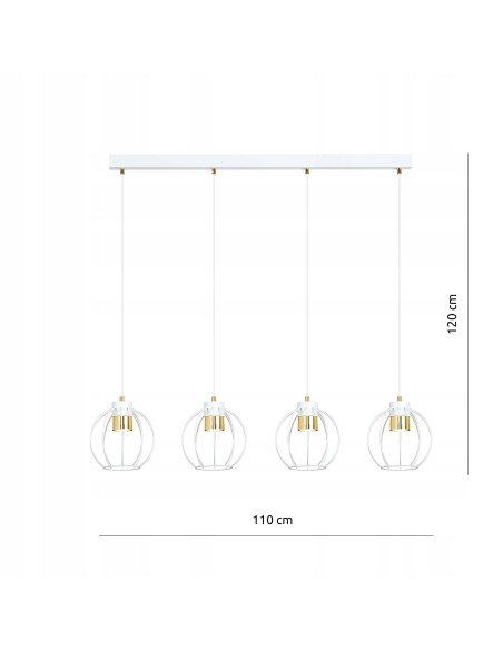 Lampa wisząca AJAX - Nowoczesne oświetlenie z regulowaną wysokością i 4 źródłami światła w białych kloszach.