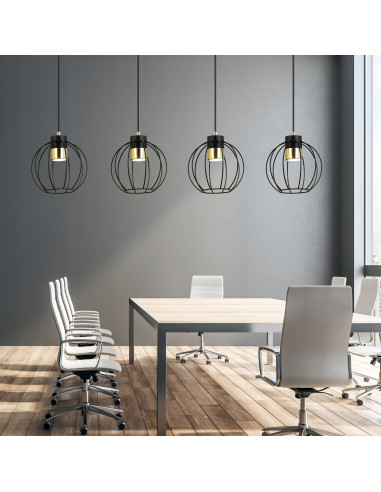 Elegancka lampa wisząca AJAX z ażurowymi kloszami, czarna, nowoczesny żyrandol do salonu i kuchni, 4 punkty świetlne.