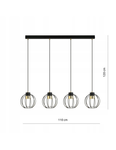 Elegancka lampa wisząca AJAX z ażurowymi kloszami, czarna, nowoczesny żyrandol do salonu i kuchni, 4 punkty świetlne.