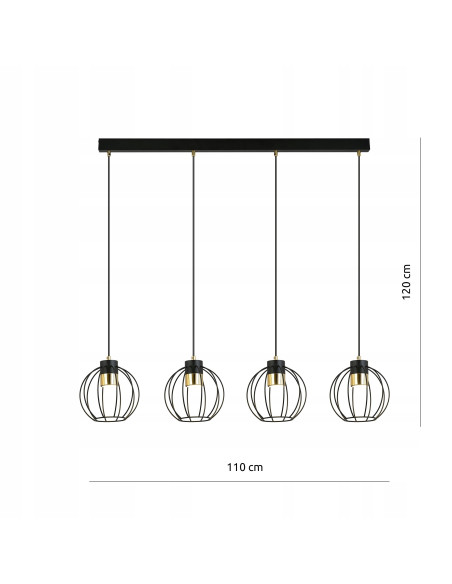 Elegancka lampa wisząca AJAX z ażurowymi kloszami, czarna, nowoczesny żyrandol do salonu i kuchni, 4 punkty świetlne.