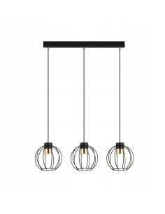 Lampa sufitowa AJAX z potrójnymi metalowymi kloszami w eleganckim czarnym i złotym wykończeniu do jadalni i kuchni