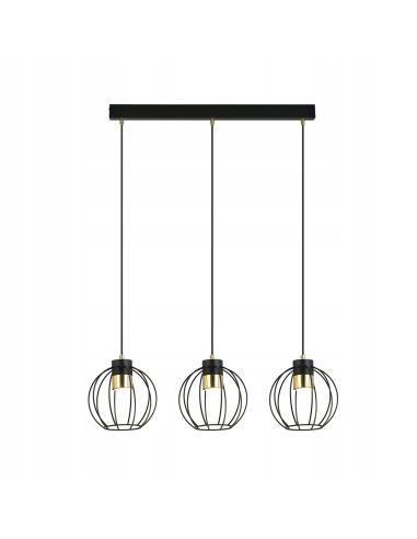 Lampa sufitowa AJAX z potrójnymi metalowymi kloszami w eleganckim czarnym i złotym wykończeniu do jadalni i kuchni