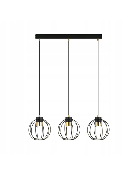 Lampa sufitowa AJAX z potrójnymi metalowymi kloszami w eleganckim czarnym i złotym wykończeniu do jadalni i kuchni