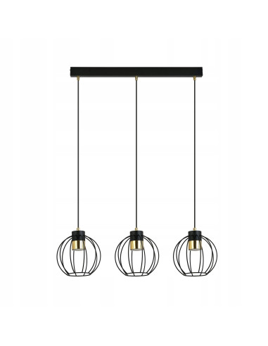Lampa sufitowa AJAX z potrójnymi metalowymi kloszami w eleganckim czarnym i złotym wykończeniu do jadalni i kuchni