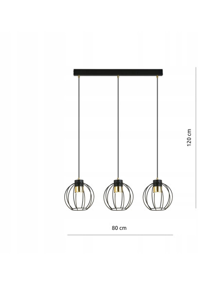 Lampa sufitowa AJAX z potrójnymi metalowymi kloszami w eleganckim czarnym i złotym wykończeniu do jadalni i kuchni