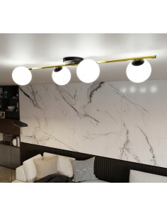 Elegancki żyrandol SPLENDI z białymi kulami i złotą poprzeczką, lampa sufitowa do salonu i jadalni 2