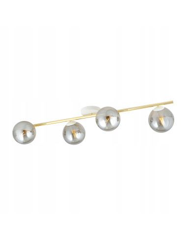 Plafon sufitowy SPLENDI z 4 metalowymi kulami, elegancki design w bieli, szarości i złocie, styl glamour.
