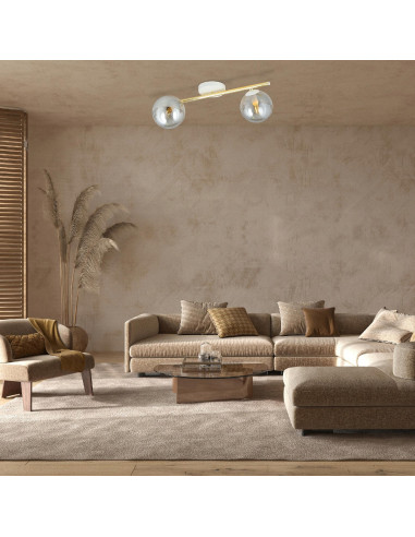 Elegancka lampa sufitowa SPLENDI w kolorze biało-złotym - nowoczesny plafon do salonu i holu, styl glamour, 2 źródła światła.