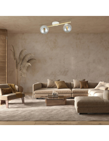 Elegancka lampa sufitowa SPLENDI w kolorze biało-złotym - nowoczesny plafon do salonu i holu, styl glamour, 2 źródła światła.