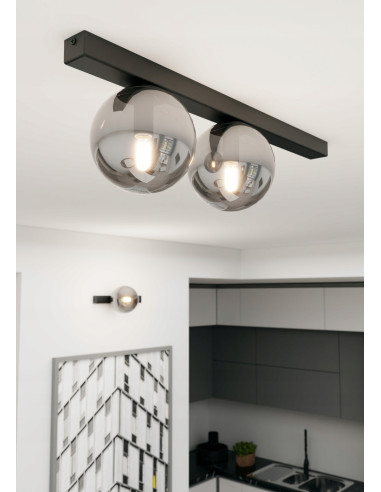 Lampa FIT Elegancka z Przydymionym Kloszem, 2-punktowe Oświetlenie Metalowe do Biura i Domu, Nowoczesny Design