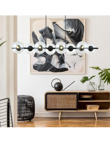Lampa wisząca RORY z ośmioma kulami - nowoczesne oświetlenie do biura, kuchni, salonu i sypialni.