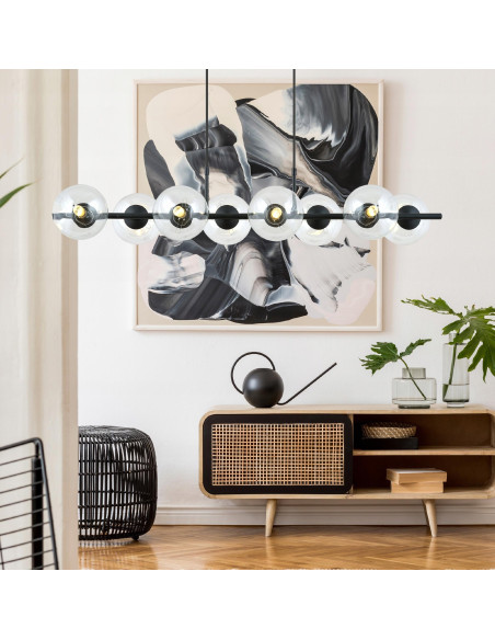 Lampa wisząca RORY z ośmioma kulami - nowoczesne oświetlenie do biura, kuchni, salonu i sypialni.