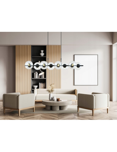 Lampa wisząca RORY z ośmioma kulami - nowoczesne oświetlenie do biura, kuchni, salonu i sypialni.